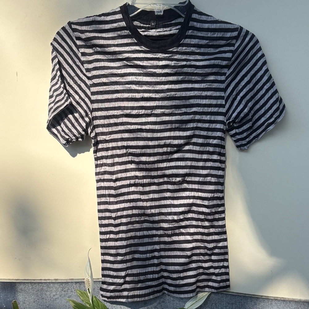 Black & White Striped Crew Neck Men’s Shirt